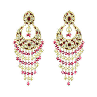 Polki Earrings With Pearl & Pink Beads